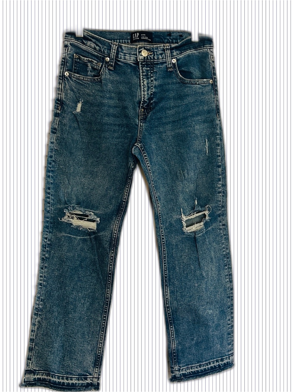 GAP Women’s Washed Blue Relaxed Jeans with Knee Distress